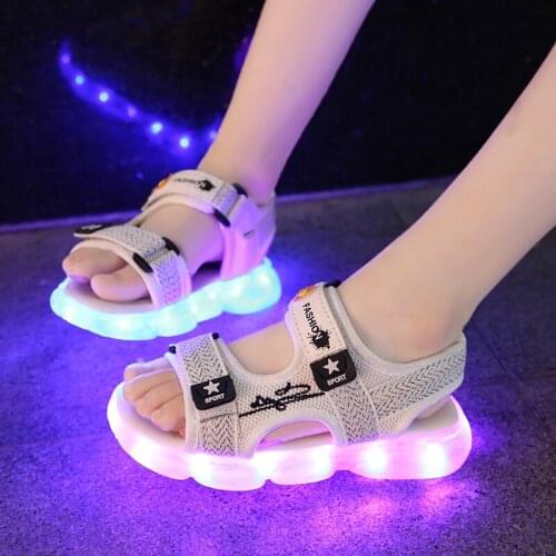 Kids casual sandals for boys soft led shoes with usb lights charged luminous sandals girls shiny shoes fashionable flash shoes
