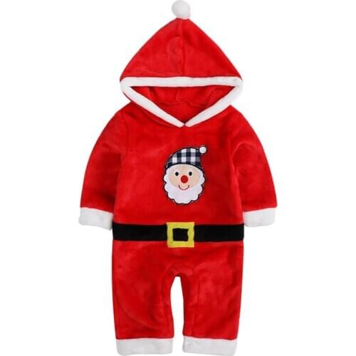 Baby Romper Unisex Christmas Costume Flannel Baby Boy Clothes Hooded One-Pieces Full Sleeve Winter Baby Girl Clothes Print