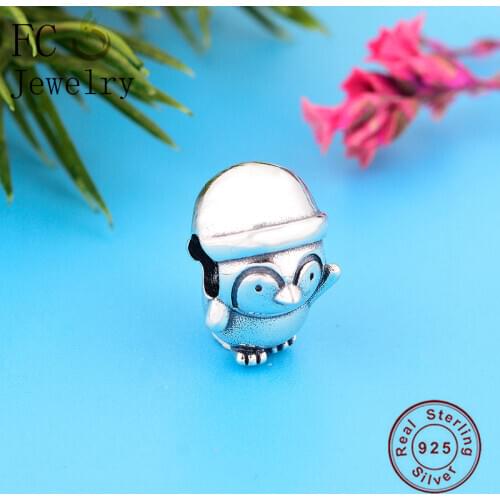 FC Jewelry Fit Original Brand Charm Bracelet 100% 925 Silver Animal Penguin Christmas Bell Hat Bead Making Crafts Berloque DIY