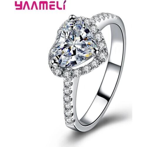 Classic S925 Sterling Silver Jewelry Ring for Wedding Engagement Proposal Anniversary Gifts Sparkling White Heart Cubic Zircon
