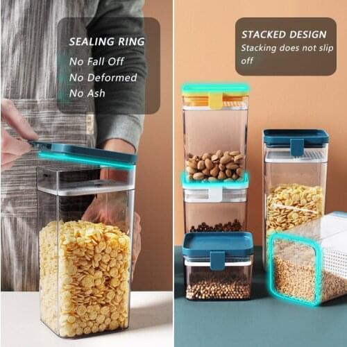 Food Storage Box Container Jar With Lid Kitchen Organizer Bulk Sealed Cans Refrigerator Tank Container Cereal 500/1000/1600ML