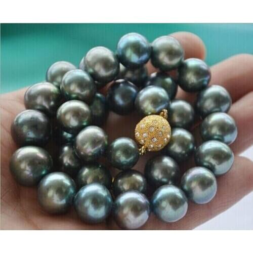 Beautiful 11-12mm south sea black pearl necklace 18inch earring