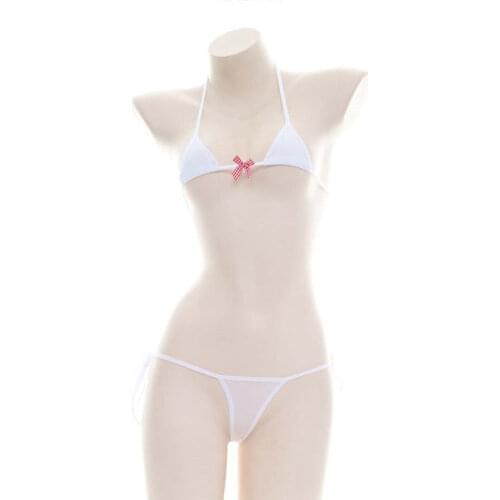 Bikini 2020 swimwear women swimsuit bikinis set biquini swimm suit Sexy Ice silk lattice Bow Japanese Halter Lace Transparent