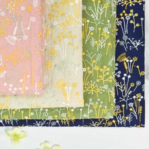 Linen-like cotton cloth, small flower embroidered cloth, womens dress cheongsam fabric