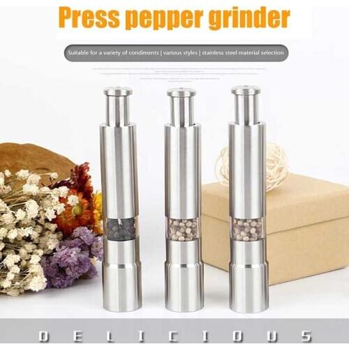 Manual Pepper Mill Rinder Shaker Salt Grinder Containers Moedor De Pimenta Kitchen Creativity Tools Stainless Steel Push Type