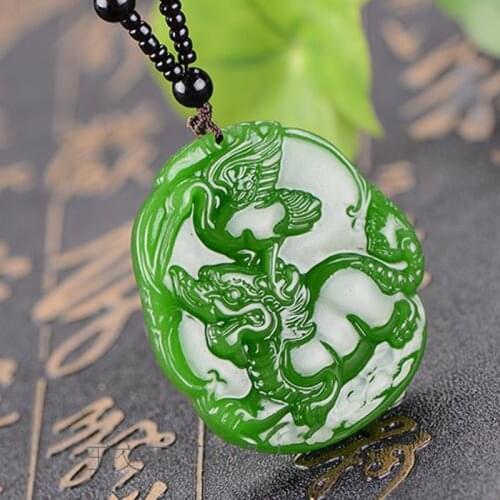 Natural Green Hand-carved Unicorn Jade Pendant Fashion Boutique Jewelry Men and Women Crane Necklace Gift Accessories