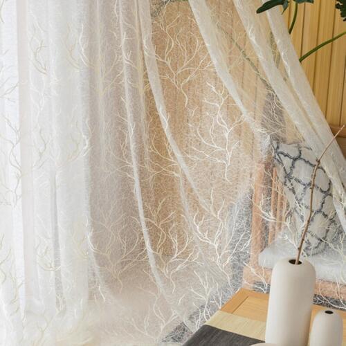 New Chaotic Tree Pattern Window Treatments Tulle Curtains for Living Room Beige Embroidered Sheer Gauze Fabric for Bedroom Panel