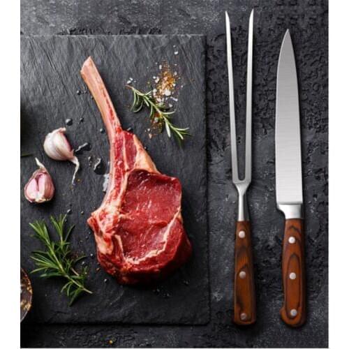 2pcs Wood Handle Dinner Knife Meat Fork Stainless steel Japanese Steak Dinnerware set Portable Kitchen Cutlery BBQ Grill Forks