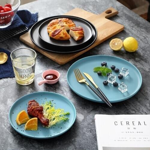 Simple Matte Black White Pink Color Ceramic Dinner Plates Food Plate Steak Plate Dessert Snack Cake Dish Dinnerware Set Dropship