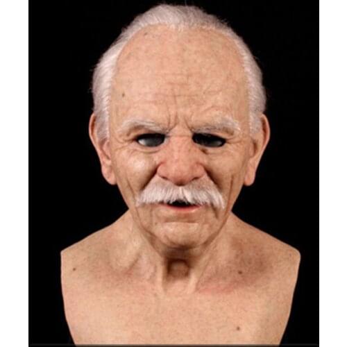 Realistic Latex Old Man Mask Disguise Horror Grandparents Old People Full Head Masks Halloween Costume Party Props With Hair