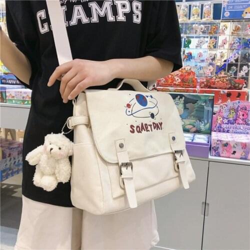 Cute girl messenger bag fashion canvas female middle school college student schoolbag unisex Harajuku shoulder bag Crossbody Bag