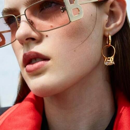 Letter B Fashion Square Sunglasses Women Metal Legs Retro Fashion Sun glasses Men Sun Glasses Brand UV400 Eyeglasses Shades