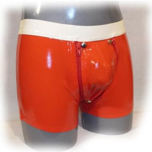 Hot Selling Mens Red and White Latex Underwear Adult Male Rubber Boxer Shorts 100% Handmade Top Quality