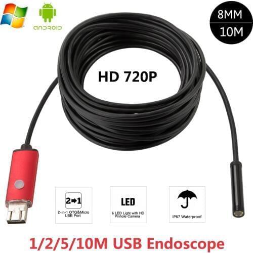 Android USB Endoscope 2 in1 2MP 1M 2M 10M HD Camera 8mm IP67 Walterproof Snake USB Camera HD 720P Android Mobile USB Borescope