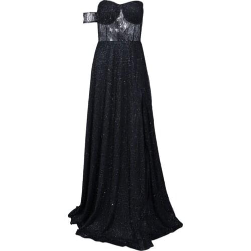 Spring Ladies Sexy Off-shoulder Sequin Dress, Female High Slit Long Dress, Elegant Backless Dress, Tight Tassels Streetwear