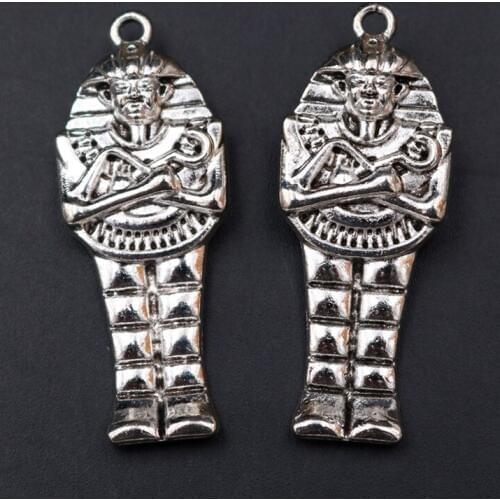 WKOUD 6pcs Silver Color Ancient Egyptian Pharaoh Patron Saint Charm Necklace Key Chain DIY Metal Jewelry Alloy Pendant 45*18mm