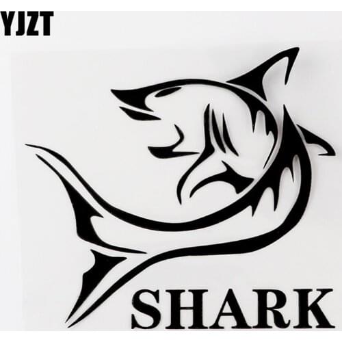 YJZT 13CM×11.6CM Fashion Marine Organism Shark Vinyl Car Window Sticker Black/Silver 8C-0324