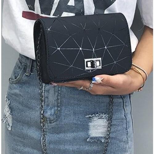Female Silver color One Shoulder Bag geometry Chain Bags Ladies Messenger Change Purse Messenger Bag