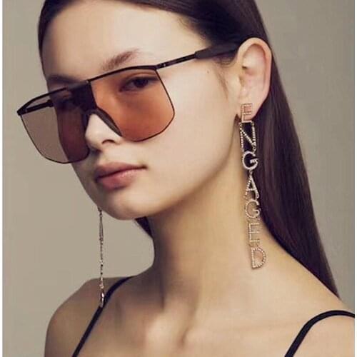 Women Fashion Rhinestone Alloy Engaged Letters Dangle Earrings Jewelry Hot Sale Party Show Long Statement Earring Accessories
