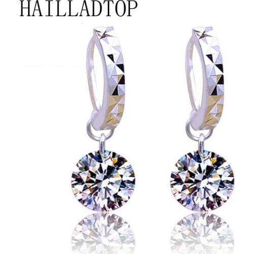 Crystal Earrings with CZ Luxury Bridal Wedding Earrings for Women Round Drop Earring Elegant Hoop OL Style Ear Jewelry