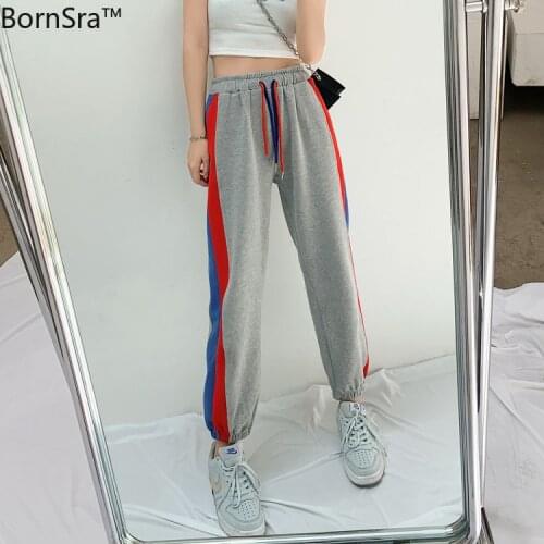 Bornsra 2021 Sweatpants Female Draw String Loose Ankle-Length Pants Spring/Autumn Jogers Woman Joggers Sweatpants