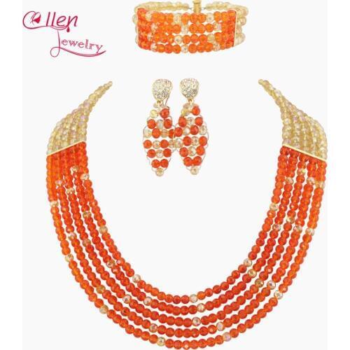 Yellow African Beads Jewelry Set Crystal Beads Necklace Set indian nigerian wedding bridal jewelry set women necklace set W7270