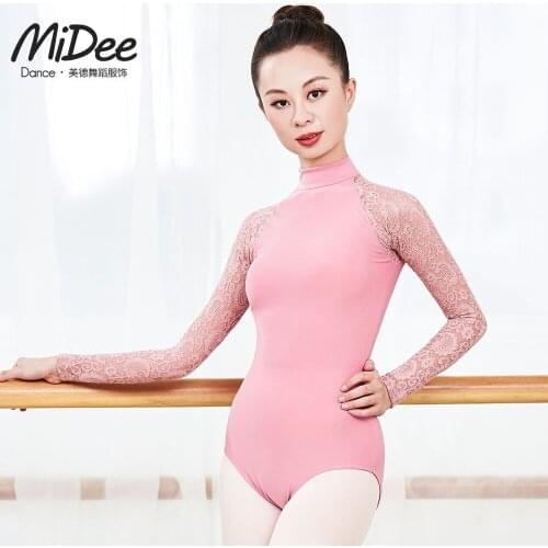 MiDee Ballet Dance Leotards for Women Lace Long-sleeved Training Bodysuit Girls Gymnastics Teacher Clothing Adult Dancewear