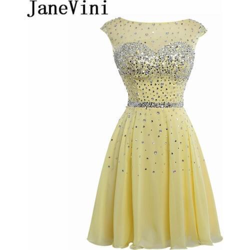 JaneVini Silver Sequins Evening Short Dress 2019 Yellow 8th Grade Prom Gowns A-Line Homecoming Dresses 2019 Beaded vestido curto