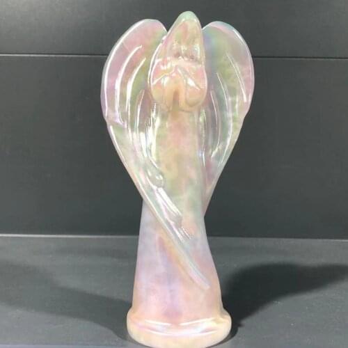 1PC380-520g Natural Crystal Guardian Angel Figurine Rose Quartz Plating color Healing Stone Gem Craft Gift Home Decor Ornaments