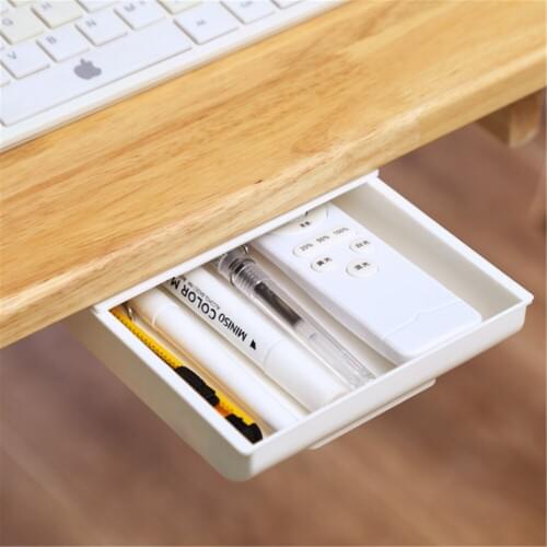 2PCS Under Desk Drawer Hidden Self-Adhesive Pen Storage Tray for Office Hanging Makeup Brush Holder Multi Dust-Proof Organizer