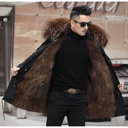 2020 Winter Real Fur Parka Men Jacket Real Raccoon Fur Hooded Coat Nature Raccoon Fur Lining Jackets Man Real Fur Coat