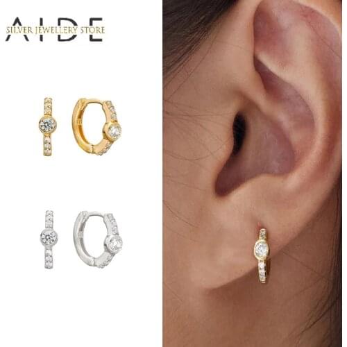 AIDE 925 Sterling Silver Zircon Pave Circle Hoop Earrings For Women Geometric INS Piercing Huggie Earings Fine Jewelry kolczyki