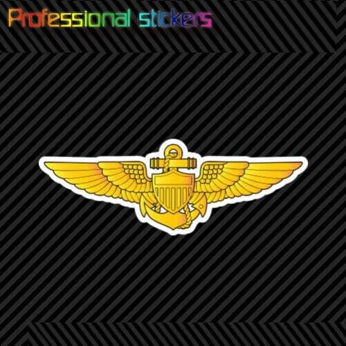 White Border Gold Navy Aviator Wings Sticker Logo Naval Pilot Aviation for Car, RV, Laptops, Motorcycles, Office Supplies