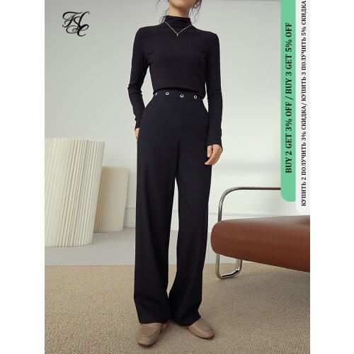 FANSILANEN Maxi black casual wide leg pants capri Women autumn winter loose streetwear suit pants Female slim vintage trousers