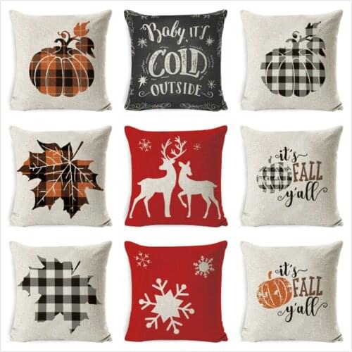 Thanksgiving Cushion Cover Pumpkin Leaf Linen Throw Pillow Case Sofa Car Bedroom Cushion Case Christmas Decoration Kussensloop