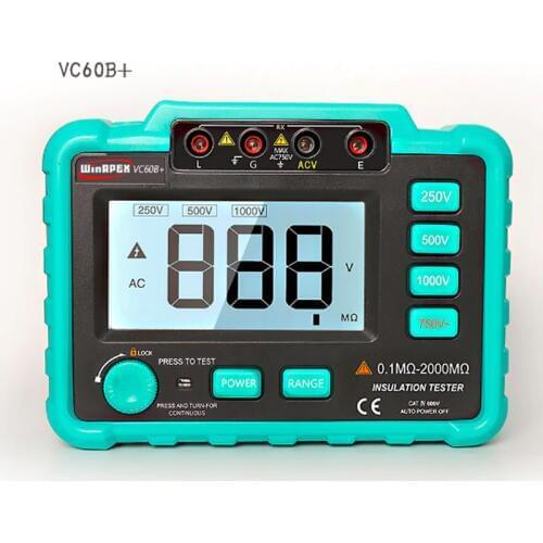 VC60B+ Digital Insulation Resistance Tester 250V/500V/1000V Insulation Impedance Tester DC/AC 0.1~2000M ohm