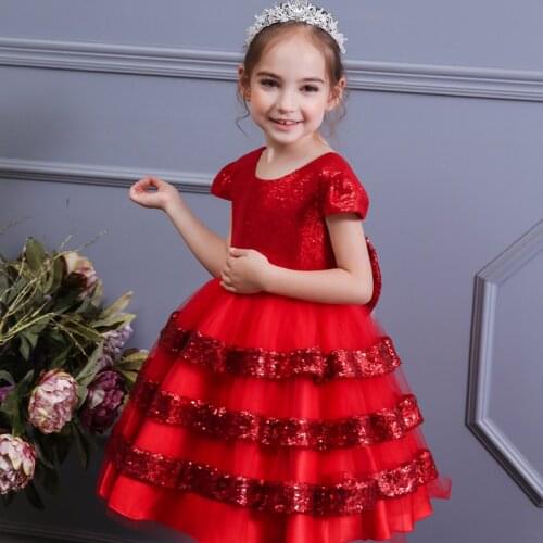 Kids Christmas Princess Flower Girl Dress Tulle Sequin Back Party Formal Dress for 3-12 Yrs Girls Childrens Costume