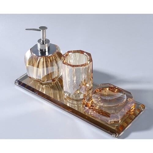 Crystal Glass Bathroom Accessories Liquid Soap Dispenser Soap Dish Toothbrush Holder Cup Washing Tools Bottle Home Bath Supplies