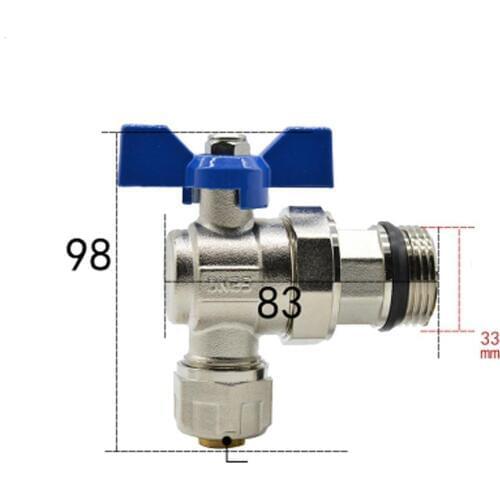 DN25 G 1" BSPP Male Fit 20/25mm ID/OD PEX Tube Nickel Plated Brass Angle Ball Valve With Blue Handle For Water Mainfold