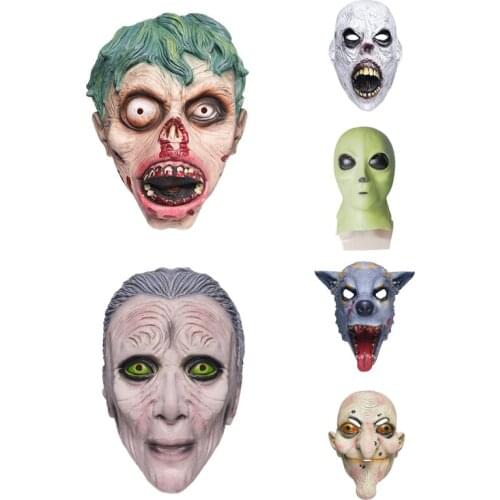 JEMMA LEONG UFO Alien Zombie Wolf Cosplay Headgear Scary Latex Mask For Adults Halloween Carnival Costume Performance Show