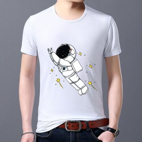 Summer Mans T-shirt Street Style White Cartoon Astronaut Pattern Print Male T-shirts High Quality Soft O-Neck All-match T Shirt