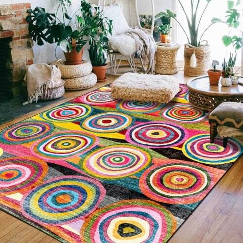 Indian Moroccan Rug Multicolor Circle Stripes Ethnic Style Carpets For Living Room Mat Parlor Bedroom Coffee Table Area Rug Home