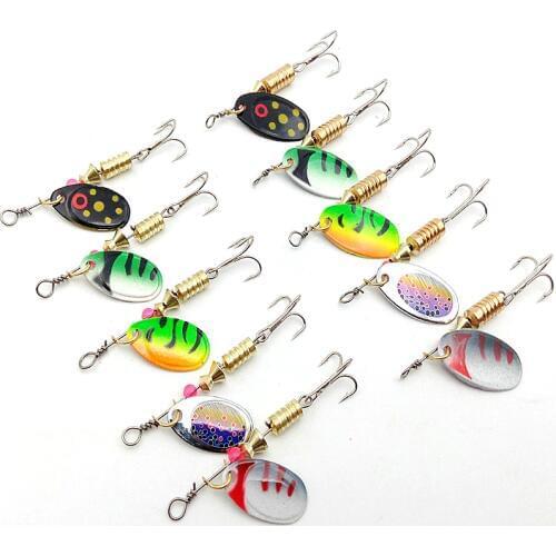 KKWEZVA 10 Pcs/Two sizes Fishing Lure Hook Spinner Spoon Lures With Mustad Treble Hooks Peche Jig Anzuelos De Pesca