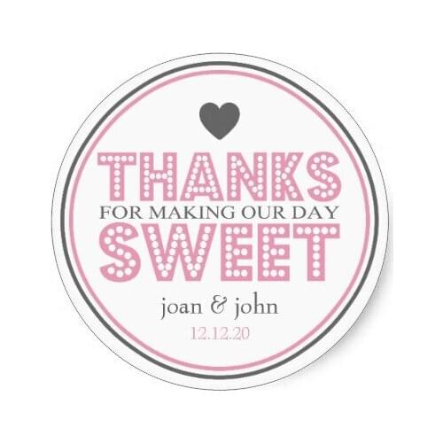 3.8cm Thanks For Making Our Day Sweet (Pink Gray) Classic Round Sticker