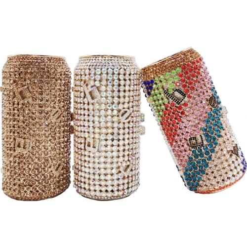 Luxury Crystal Coke can Clutch Bags Golden Coke bottle Women Evening Bags Metal Box Wedding Purse Handbags SM98