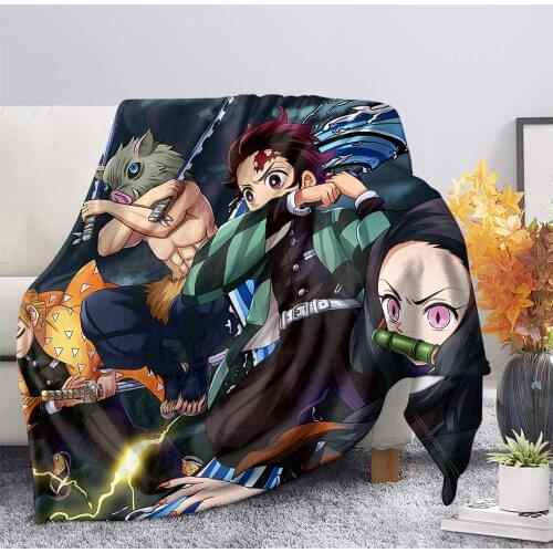 Fashion Anime Devil Blade Flannel Soft Fluffy Blanket Demon Slayer Printed Quilt Bedding Cover Sofa Travel Office Throw Blanket