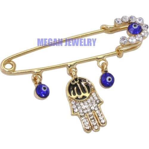 Islam muslim Scarf Hijab evil eye crystal Pin brooch , Allah hamsa hand of fatima brooch
