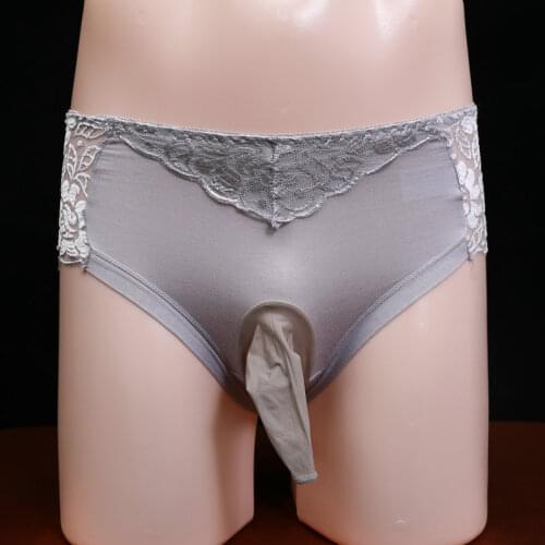 Mens lace panties with set of sexually interesting stockings ultra-thin breathable summer full transparent triangle panties