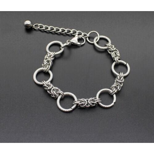 Men Round Circle Bracelet Cuban Wheat Links & Chains Stainless Steel Bracelet for Bangle Male Accessory Wholesale 18+5cm