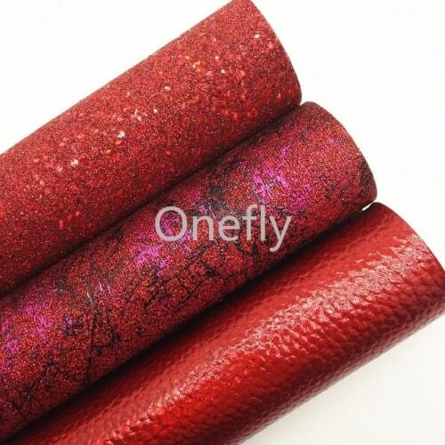 Onefly 21X29CM Red Iridescent Glitter Leather, Litchi Synthetic Leather Fabric Sheets For Bow DIY handbags shoes DQ012